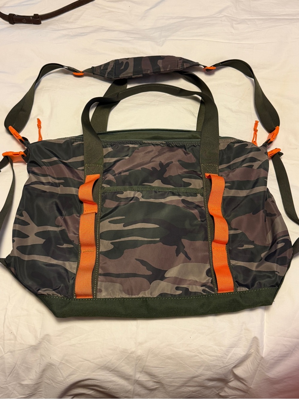 Urban Outfitters Camo Messenger Bag with Orange Straps
